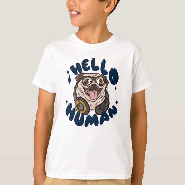 Camiseta Olá humano Cachorro fofo (Frente)
