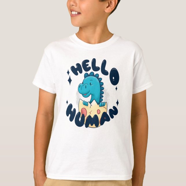 Camiseta Olá humano dinossauro engraçado (Frente)
