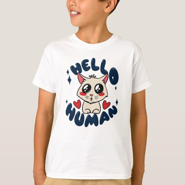 Camiseta Olá humano Gato Fofo (Frente)