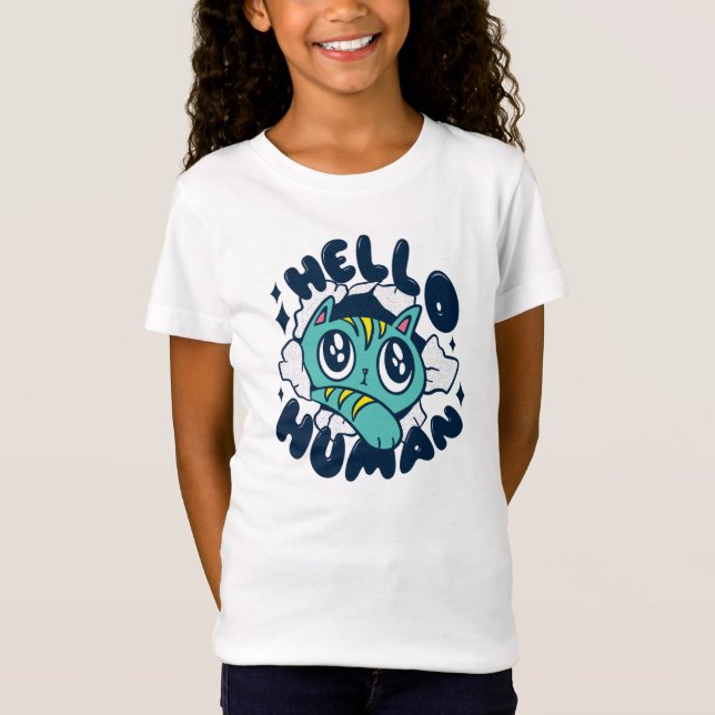 Camiseta Olá humano Gato Fofo (Frente)
