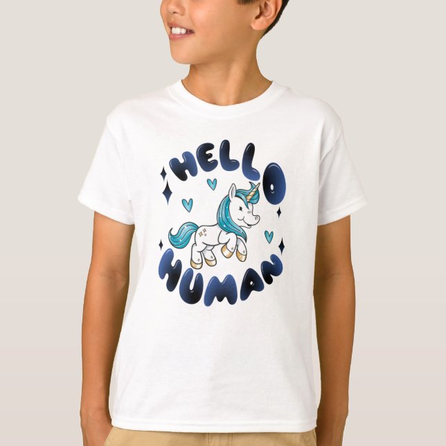 Camiseta Olá humano Lindo Unicórnio (Frente)