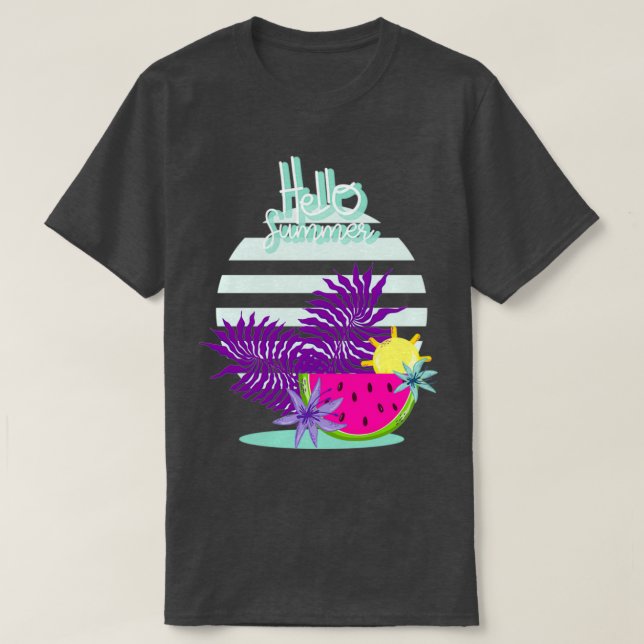 Camiseta Olá, ideia do Sol de Gradiente de Melão de Verão (Frente do Design)