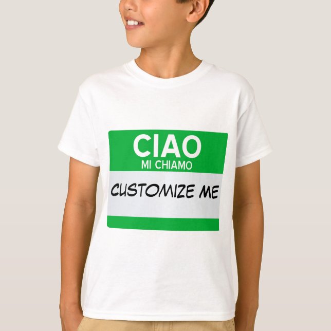 Camiseta Olá Italiano Meu Nome É ... Personalizável (Frente)