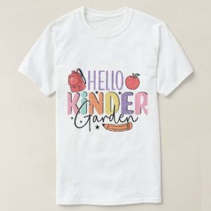 Camiseta Olá Jardim de Infância Colorido Volta às Aulas