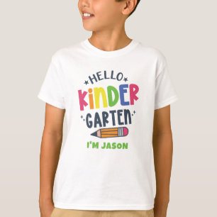Camiseta Olá, jardim de infância, de volta à escola