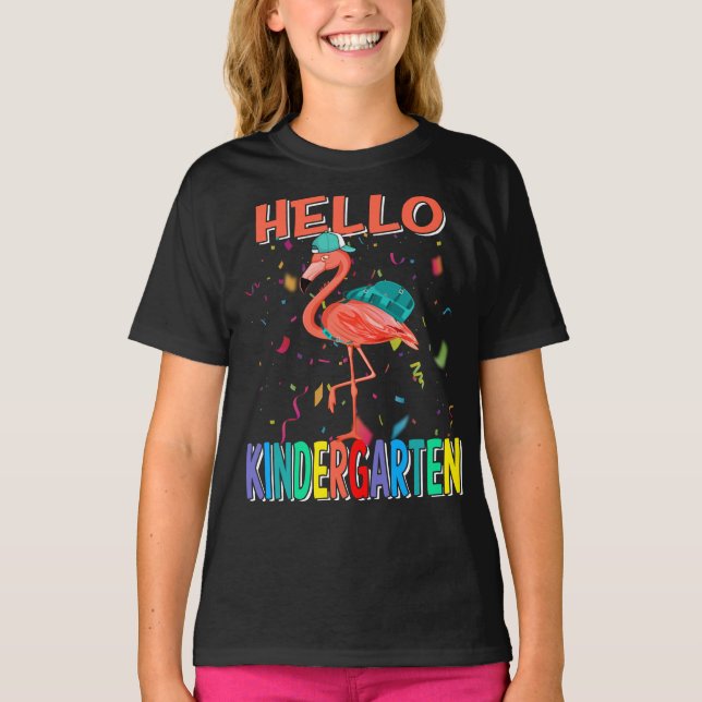 Camiseta Olá Jardim De Infância Flamingo De Volta À Escola (Frente)