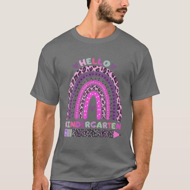 Camiseta Olá Jardim Infantil Leopard Rainbow Roxo Girls Te (Frente)