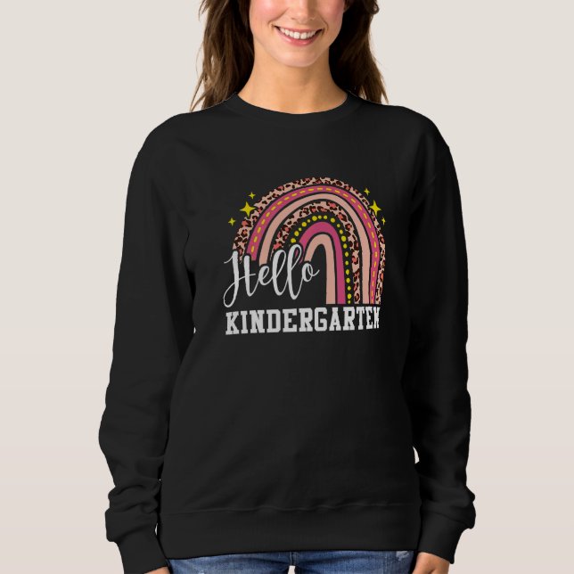 Camiseta Olá Jardim Infantil Rainbow Leopard De Volta À Esc (Frente)