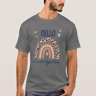 Camiseta Olá Jardim Infantil Retro Leopard Rainbow Para Ens