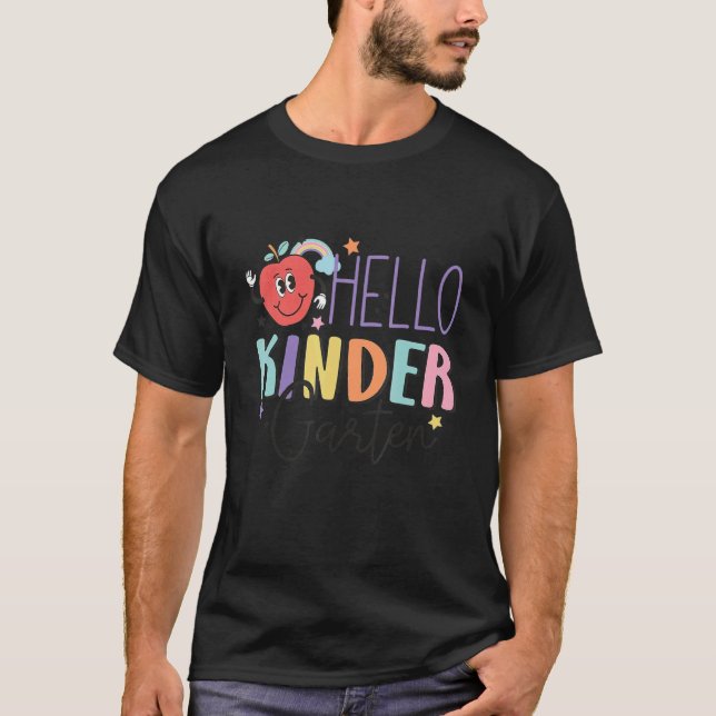 Camiseta Olá, Kinder Gray Kinder Grau Voltar À Escola (Frente)