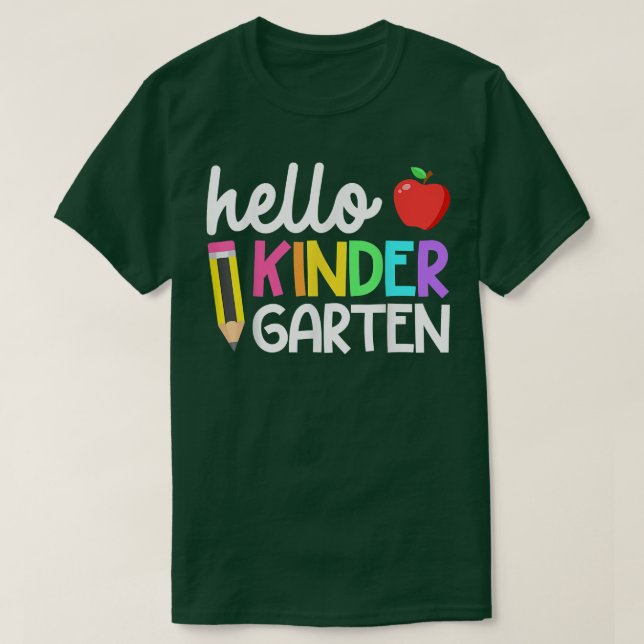 Camiseta Olá Kindergarten Team Kinder de volta ao Teac da e (Frente do Design)