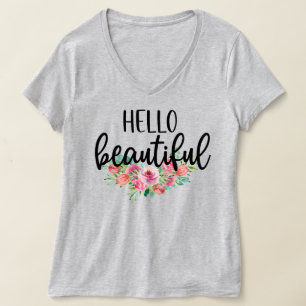 Camiseta Olá Linda Rosa de Aquarela Típica