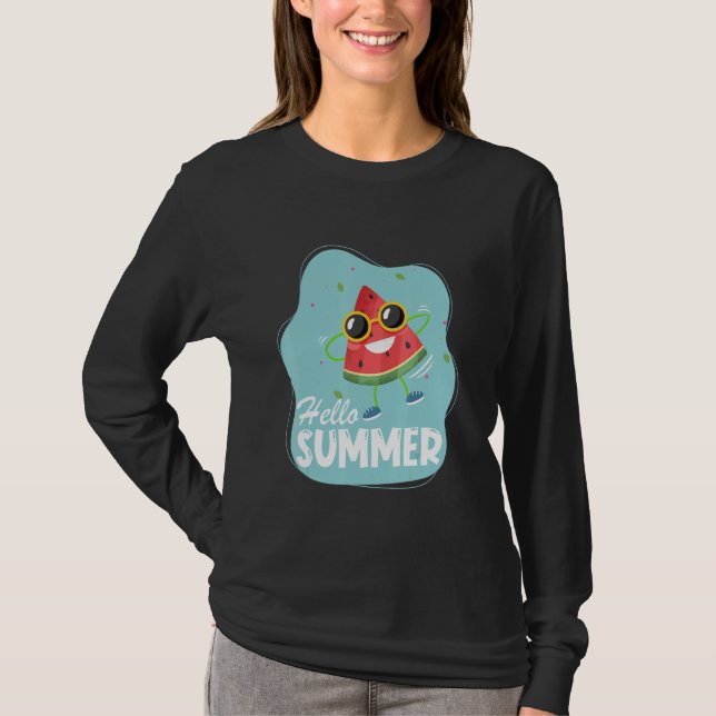 Camiseta Olá, Melancia de Verão com óculos de sol 3 (Frente)