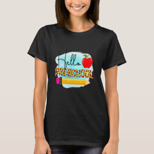 Camiseta Olá Menina Menino Pré-Escolar Professora Leopardo