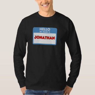 Camiseta Olá, meu nome é Jonathan Tema da plaquinha de nome