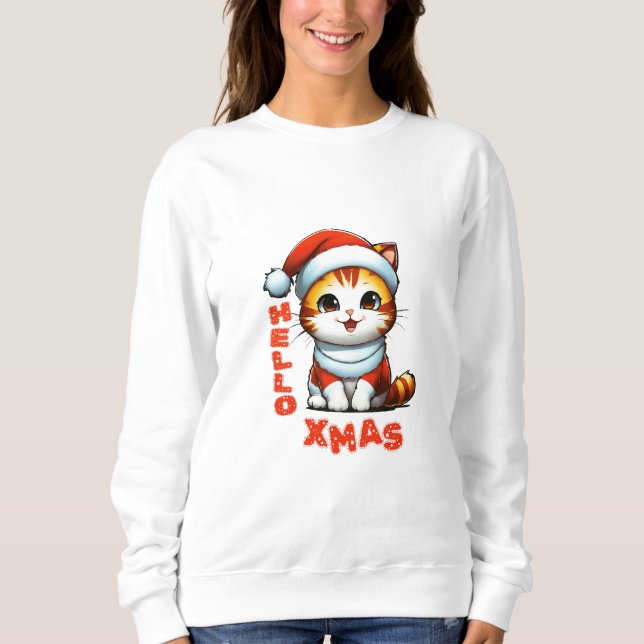 Camiseta Olá, Natal - Gato de Natal bonito numa fantasia de (Frente)