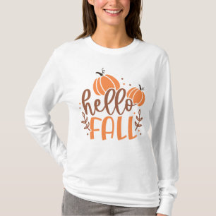 Camiseta Olá Outono Abóbora & Folhas Simples Outono