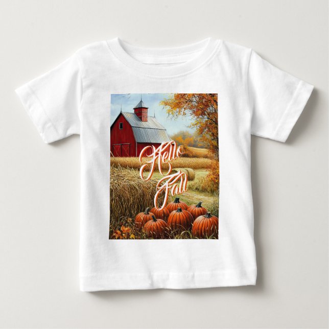 Camiseta Olá, outono, Ação de Graças, Pumpkins do Barn Rura (Frente)