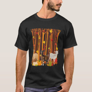 Camiseta Olá Outono Cabra Folha de Bordo Outono Abóbora S