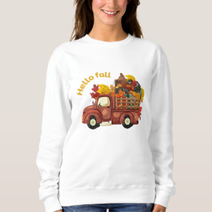 Camiseta Olá Outono Caminhão Vermelho Colheita de Outono