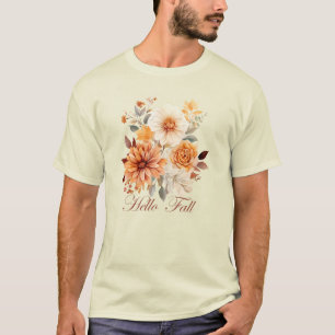 Camiseta Olá outono Castanheiras de aquarela folhas outono