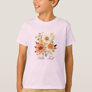 Camiseta Olá outono Castanheiras de aquarela folhas outono