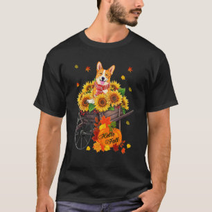 Camiseta Olá Outono Corgi Cachorro Em Girassóis Folhas Outo