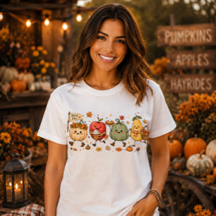 Camiseta Olá Outono Cute Abóbora Maçã Pera Colheita de Outo