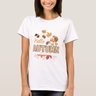 Camiseta Olá Outono – Design de ouriço-cacheiro fofo e outo