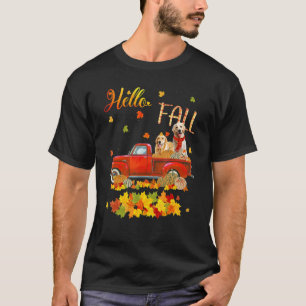 Camiseta Olá Outono Golden Retriever Folha Outono Vermelho