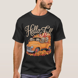 Camiseta Olá Outono Sloth Divertido Halloween abóbora Camis