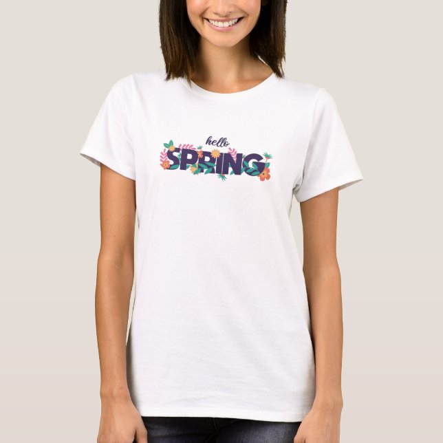 Camiseta Olá, Padrões de Primavera Belos Flores Plantas (Frente)