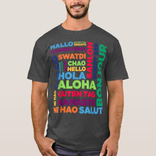 Camiseta Olá Palavra em Diferentes Línguas Viagem e Ensino