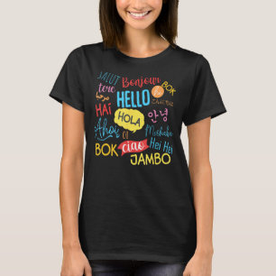 Camiseta Olá Palavra Em Idiomas Diferentes Viagem Viagem T