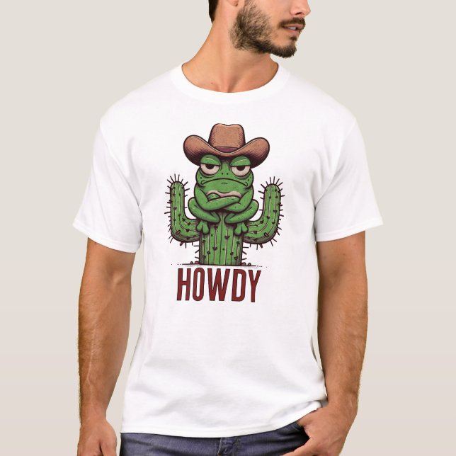 Camiseta Olá, Parceiro! Amusando o Sapo de estilo ocidental (Frente)