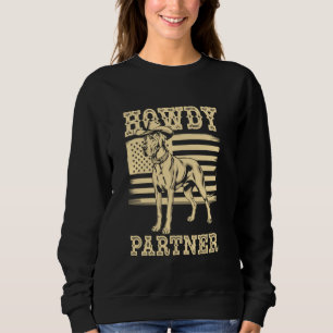 Camiseta Olá Parceiro Bandeira do Cão Cowboy Grande Dane