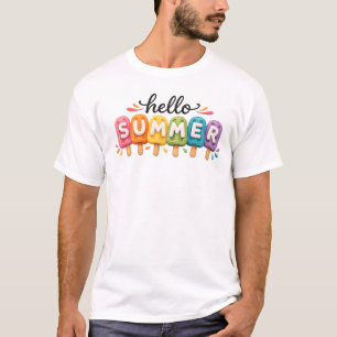 Camiseta Olá Picolé Colorido Celebração de Verão