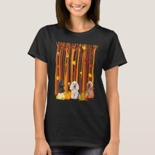 Camiseta Olá Poodle de Outono Folha de Bordo Outono Abóbora