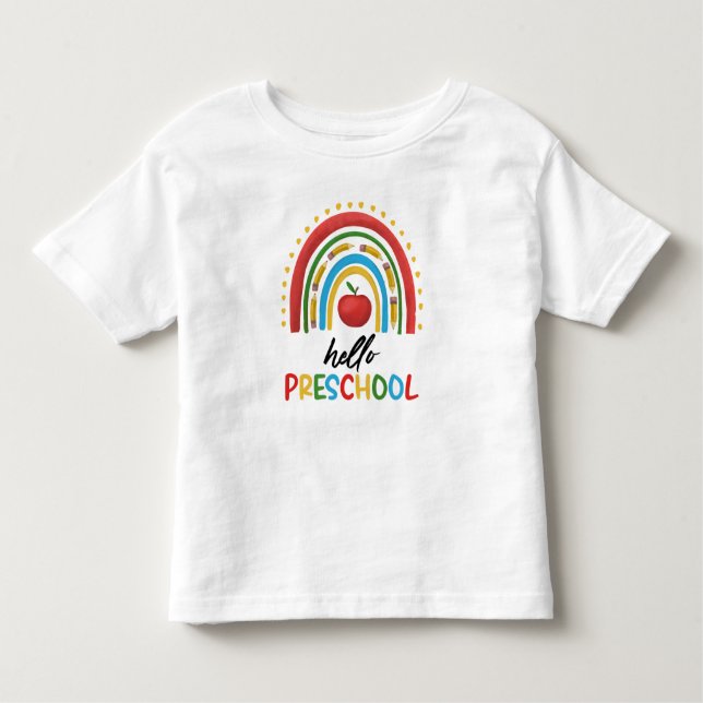 Camiseta Olá Pré Escola Arco-Íris Volta às Aulas (Frente)