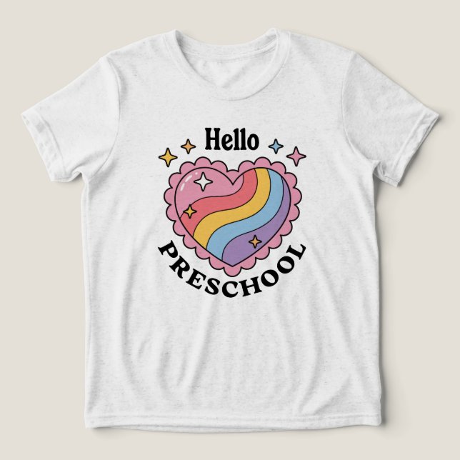 Camiseta Olá, pré-escola | De volta à pré-escola (Design frontal)