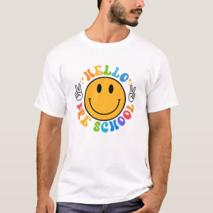 Camiseta Olá, Pré-Escola Feliz Ano Novo, Rosto De Sorriso