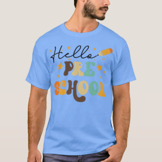 CAMISETA OLÁ PRÉ-ESCOLA, PROFESSOR, CRIANÇAS DE VOLTA À ESC