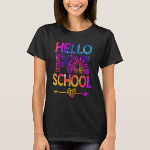 Camiseta Olá Pré-Escolar Leopardo Tie Dye Professor Volta à