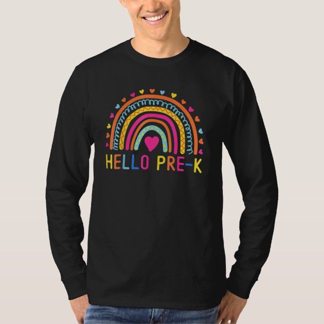 Camiseta Olá Pré-Escolas do Arco-Íris do Arco-Íris Professo (Frente)
