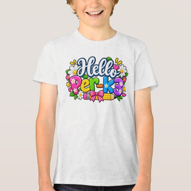 Camiseta Olá Pré-K3 Escola Infantil Fofa (Frente)
