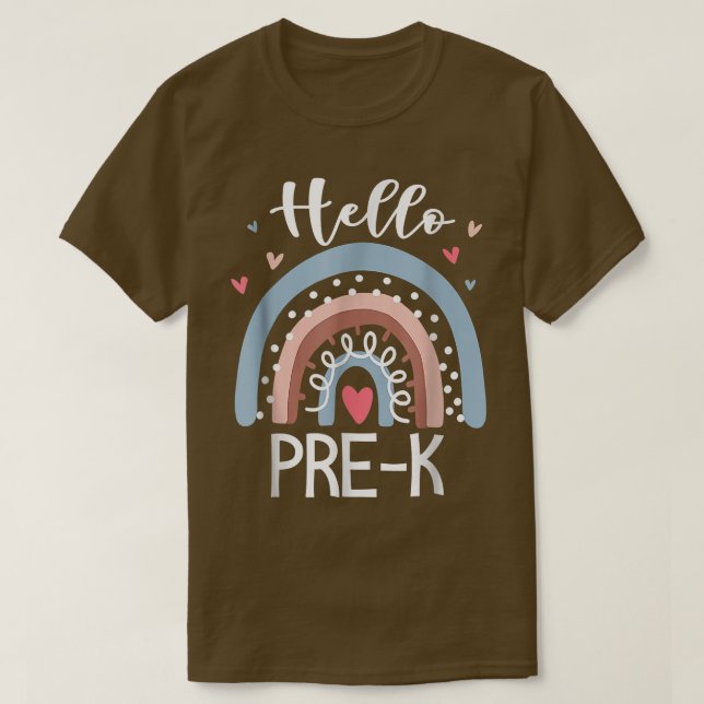Camiseta Olá Pré K Engraçado Boho Rainbow De Volta À Escola (Frente do Design)