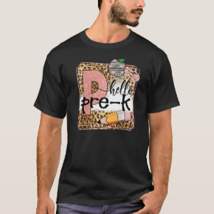 Camiseta Olá Pré-K Equipe Pré-Escolar Leopard Pré K Voltar