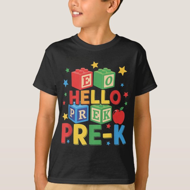 Camiseta Olá, Pré-k. Feliz Primeiro Dia De Volta À Escola C (Frente)