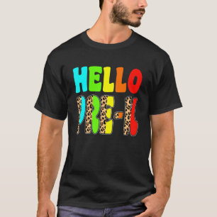 Camiseta Olá Pré K Leopard De Volta À Escola No Primeiro Di