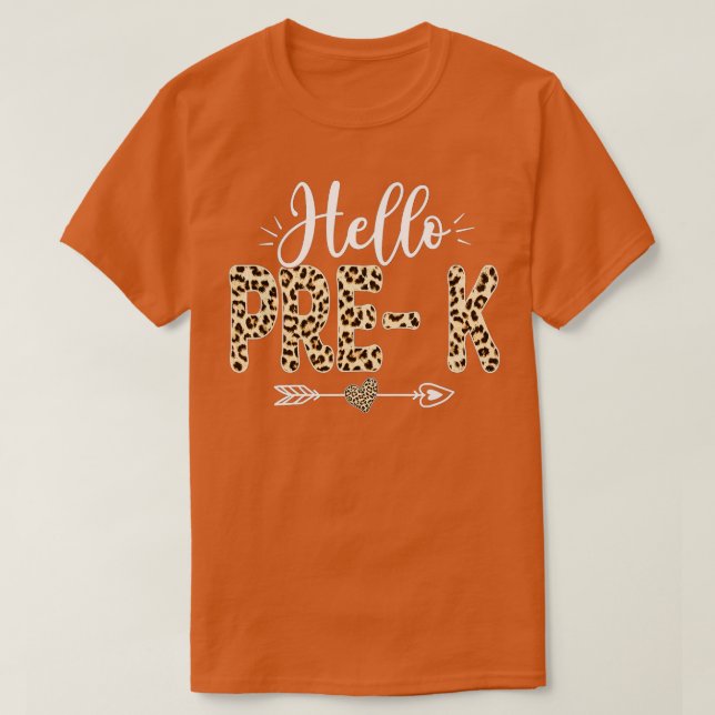 Camiseta Olá, Pré-K Leopard De Volta Ao Professor Estudante (Frente do Design)